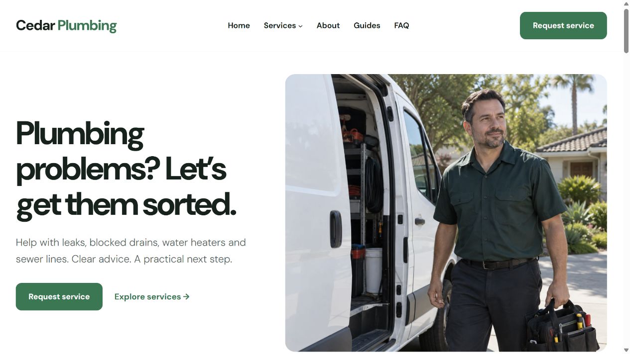 Desktop design of the WordPress plumbing demo